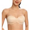 Lemorosy - Reggiseno Senza Spalline con Ferretto per Donna Scollo a V Push-up Mini Jacquard Spalline Rimovibili(4E,Jacquard Beige)