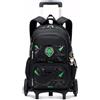 Amythe Zaino Trolley per Bambini Zaini Scuola Elementare, Zainetto Ragazzi da Viaggio con Carrello e Maniglia Telescopica, 6 Ruote, Nero