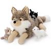 MorisMos Lupo Peluche Gigante XXL, 50cm Mamma Lupo con 3 Kawaii Bambino Realistico Animali di Peluche Grande Morbido Peluche Regalo per Bambini Compleanno Natale Deco