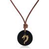 COAI Collana da Uomo in Vera Pelle Italiana con Pendente Drago/Fenice di Ossidiana, Collana Pietra Naturale da Uomo