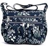 YYW Borsa a tracolla da donna multi tasche impermeabile borsa a tracolla in nylon di grande capacità con tracolla regolabile per escursionismo, shopping, viaggi, Fiori blu e bianchi, Taglia unica