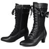 Voviggiw Stivali vittoriani vintage da donna Stivali da nonna al polpaccio con cerniera Costume rinascimentale Scarpe con tacco medio Abito da sposa Stivali con fiocchi Marchio nero Taglia 41