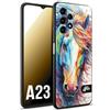 CUSTOMIZZA - Custodia cover nera morbida in tpu compatibile per Samsung A23 animali color cavallo horse viso colori vibranti disegnato schizzo