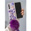 Szakdws Custodia per Samsung Galaxy Z Fold 5 5G con cinturino in pelliccia di peluche, viola 3D scintillante, con strass di cristallo scintillante, antiurto, con cordino a sfera pelosa