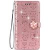 BLOTECH Cover per ZTE Blade A34 3D Bling Bling Glitter Brillantini Brillante Oro rosa Custodia Morbido Case Libro Leather, Magnetico Flip Protettiva Portafoglio, ID Slot per Scheda, Cover