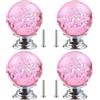 yufana 4 Pezzi Maniglia in Cristallo a Bolle, Pomello in Vetro, Maniglia del Comò, Manopola di Cristallo, Maniglia per Mobili a Foro Singolo, Maniglia per Mobili con in Lega di Zinco(Rosa)