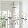 JIINOO Lampadari di campagna francese,lampadario a sospensione rustico,lampadario a candela regolabile in altezza vintage argento,lampada a sospensione a 6 luci per cucina sala da pranzo soggiorno