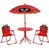 Outsunny Set Tavolo da Giardino con 2 Sedie Pieghevoli, Tavolino con Sedie da Esterno con Ombrellone per Bambini in Metallo e Poliestere, Rosso