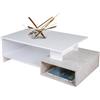 BAKAJI Tavolino Divano Tavolo Caffè da Salotto Rettangolare Design Moderno in Legno MDF con 4 Ripiani Inferiori Dimensione 106.5 x 60 x 34.5 cm Arredamento casa (Bianco e Cemento)