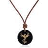 COAI Collana da Uomo in Vera Pelle Italiana con Pendente Drago/Fenice di Ossidiana, Collana Pietra Naturale da Uomo