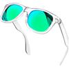 KANASTAL Occhiali da Sole Verdi Specchio Trasparenti Uomo Donna Polarizzati Specchiati Verde Montatura Trasparente UV400 Vintage Quadrati Classici Green Sunglasses -Lente Verde Cornice Chiara