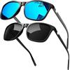 KANASTAL Occhiali da Sole Blu Specchio Neri Due Uomo Donna Polarizzati Scuri Specchiati Azzurri UV400 Quadrati Alla Moda Retrò Classici Molla 2 Paia Blue Black Sunglasses -Azzurre + Nero Lucidi