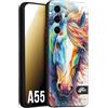 CUSTOMIZZA - Custodia cover nera morbida in tpu compatibile per Samsung A55 5G animali color cavallo horse viso colori vibranti disegnato schizzo