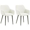 HOMCOM Set 2 Sedie da Pranzo Nordiche Imbottite con Braccioli Ricurvi in Tessuto Effetto Velluto, 54x57x80 cm, Crema