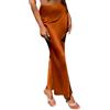 Odizli Gonna in raso da donna, lunga, elegante, estiva, a vita alta, bianco, L