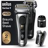 Braun Serie 9 PRO+ 9577cc Rasoio elettrico da uomo, 5 elementi di rasatura Pro e rasoio di precisione per capelli lunghi, Centro SmartCare 6in1, PowerCase per ricarica mobile, Wet & Dry, autonomia