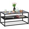 relaxdays Tavolino da Divano, Ripiano in MDF, Vetro & Metallo, Design Moderno, Elegante Tavolino da Salotto, HLP 42x90x50 cm, Nero