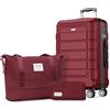 SHOWKOO Valigia Media Rigida 67cm Trolley Bagaglio a Mano Ultra Leggero ABS+PC Espandibile Durevole Set Valige Trolley da Viaggio Chiusura TSA con Borsa da Toilette e Borsa da Viaggio, Rosso