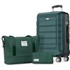 SHOWKOO Valigia Media Rigida 67cm Trolley Bagaglio a Mano Ultra Leggero ABS+PC Espandibile Durevole Set Valige Trolley da Viaggio Chiusura TSA con Borsa da Toilette e Borsa da Viaggio, Verde