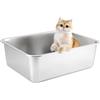 HOUSLUX Lettiera XXL per gatti - grande lettiera per gatti - 50 x 35 x 15 cm - inodore - antiruggine - superficie liscia e antiaderente - in acciaio inox - capacità per una facile pulizia - argento