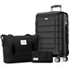 SHOWKOO Valigia Media Rigida 67cm Trolley Bagaglio a Mano Ultra Leggero ABS+PC Espandibile Durevole Set Valige Trolley da Viaggio Chiusura TSA con Borsa da Toilette e Borsa da Viaggio, Nero