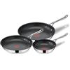 Tefal Jamie Oliver - Set di 3 padelle da 20/24/28 cm, antiaderenti, rivestimento in titanio, senza PFOA, lavabile in lavastoviglie e forno, in acciaio inox