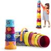 B. toys - Secchi Bazillion - 10 tazze impilabili - Tazze colorate a nido - Bagno e cortile - Giocattolo impilabile per l'apprendimento - 18 mesi +