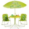 Relaxdays Tavolo Bambini con Ombrellone, Set con 2 Sedie, da Campeggio & Giardino, Tavolino Picnic, Verde