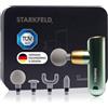 STARKFELD Mini - Pistola per massaggi compatta per tessuti profondi, silenziosa e potente, 2 accessori, ultra leggera e portatile, (Verde, Deluxe)
