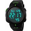 SKMEI Orologio sportivo digitale da uomo con schermo a LED grande viso militare, impermeabile, casual, con cronometro luminoso e sveglia semplice, Verde, cinturino