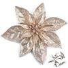 GL-Turelifes GL-Turelfies - 12 fiori di Natale glitterati (16 cm) con 12 clip a forma di stella di Natale artificiale, decorazioni floreali per albero di Natale (champagne)