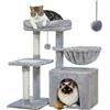 PAWZ Road Albero per gatti piccoli, 73 cm, torre per gatti da interni, 2 stili di albero con tiragraffi per gatti, grande amaca e trespolo superiore rimovibile, grigio