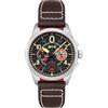 AVI-8 Spitfire Lock AV-4089 - Orologio da pilota al quarzo giapponese, da uomo, 42 mm, con cinturino in pelle, Nero corvo, Blocco cronografo Airfix Edition