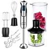 LEHMANN Chowmei Frullatore a Immersione 1200 W, Set 5-in-1 con Frusta, Sbattitore, Tritatutto 600 ml, Misurino 860 ml, Regolazione Velocità a 8 Livelli, Funzione Turbo, Senza BPA, Argento