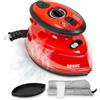 Duronic SI3 RD Mini Ferro da Stiro, Ferro da viaggio a vapore 400W, Serbatoio 35ml, Steamer portatile con base d'appoggio e borsello da viaggio, Per lavori di cucito, quilting, Rosso