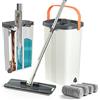 Jelymark Mocio piatto e secchio con set strizzatore, separa l'acqua sporca e pulita, mocio a 3 camere per uso bagnato e asciutto, mocio a mani libere per la pulizia del pavimento, 4 panni