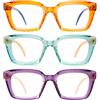 Amorays 3 Pacco Occhiali da Lettura Oversize Square Frame Vintage con Anti Luce Blu Lenti Cerniera a Molla Occhiali Presbiopia Lettori per Donna Uomo 6561NEW(3P,+2.0)