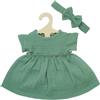 Heless 1424 - Vestiti per Bambole in 100% Cotone Biologico, Set di 2 Pezzi con Vestito e Fascia per Capelli in Verde Salvia per Bambole e Peluche di Dimensioni 28-35 cm