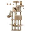 Feandrea Albero per Gatti, Alto 206 cm, Tiragraffi per Gatti Adulti, XXL, con 13 Graffiatoi, 2 Posatoi, 2 Grotte, Cesto, Pompon, in Peluche a Più Livelli per Interno, Marrone Cammello PCT190K01