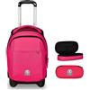 Invicta Trolley Scuola New Tech Solid, Rosa, Multi tasche, Maxi Capiente + Portapenne, Rosa, Mono Scomparto Bambino Ragazzo
