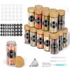 FRIBERG Set Di 24 Barattoli Spezie, Barattoli Rotondi per Spezie,120ml,Con Coperchio in Legno,Con Pennello, Etichetta, Penna, Imbuto E Setaccio