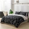 Tokokimo - Set di biancheria da letto in microfibra con copripiumone da 200 x 200 cm, da 3 pezzi, motivo floreale con 2 federe dotate di chiusura lampo da 80 x 80 cm, colore nero e bianco