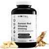 HIVITAL foods Ginseng Rosso Coreano 6000 mg. 180 capsule vegane per 6 mesi di trattamento. Estratto naturale di radice 15:1 con il 30% di ginsenosidi per capsula. Prodotto in Europa da HIVITAL