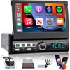 Techschermo Autoradio 1 Din con Schermo Carplay & Android Auto - 7 Pollici Flip Out Touchscreen Radio Auto con Schermo, Mirror Link, Bluetooth, SWC, Ingresso AUX/SD/USB + Telecamera di Backup