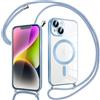 Pnakqil Magnetica Cover con Cordino per iPhone 14, Compatibile con Magsafe Ricarica Wireless, Trasparente Placcatura Disegno Custodia con Collana Laccio Tracolla per iPhone 14, Ultra Sottile (Blu)