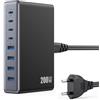 Pxwaxpy 200W Caricatore USB C Multiplo, 8-Porte GaN III USB Stazione Ricarica Caricatore Rapido PPS QC4.0+PD 65W Laptop Caricabatterie, Compatto Alimentatore USB C per MacBook PRO/Air, iPhone, Samsung Galaxy