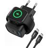 TOPADRE Caricabatterie 3 in 1 per Apple Watch, caricabatterie rapido USB-C da 20W per iPhone, caricabatterie iWatch per Apple Watch Serie 11/10/9/8/7, per iPhone 17/16/15/14/13 con cavo USB-C da 60W, nero