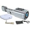 Smart-Home WizElek - Cilindro serratura smart Tuya Bluetooth, gateway Bluetooth/Wi-Fi incluso, lega di alluminio effetto inox argento - Accesso: codice, badge RFID (4), impronta, app, chiave (2)