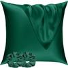 Vielit Set di 2 Federe Raso 80x80cm & 2 Scrunchies, Design con Chiusura A Busta, Morbido come una Federe Seta Cuscino, Federe Cuscini 80x80 Verde Scuro