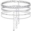 FindChic Cavigliera Donna Acciaio Inossidabile Set Cavigliere a 3 Pezzi Impermeabile Catenina Serpente Piatta+Cubana+Zirconia Cubica 22+5cm Regolabile Gioielli Estate Spiaggia